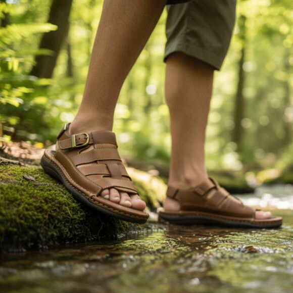 Mountain Creek Men’s 11 Leather Sandals Brown Buckle Slingback Caesar Style Mint - Picture 9 of 10